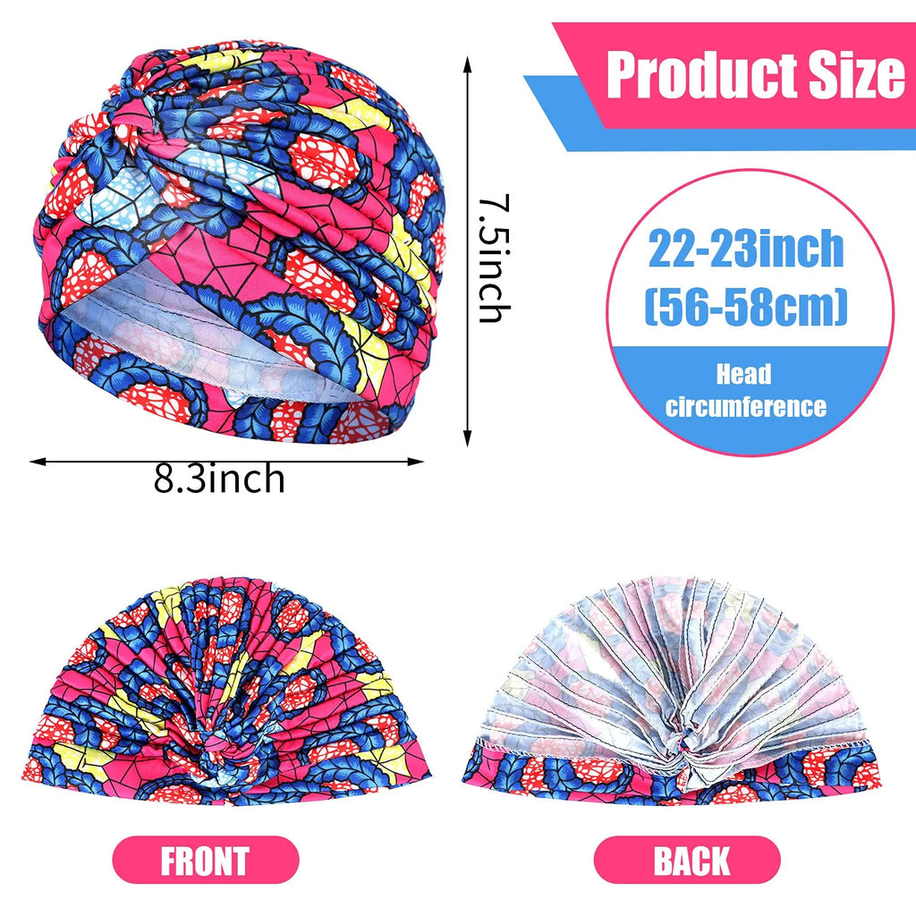 Turban Africain Plissé Torsadé - Bonnet Femme Extensible Doux - Foulard Tête Imprimé