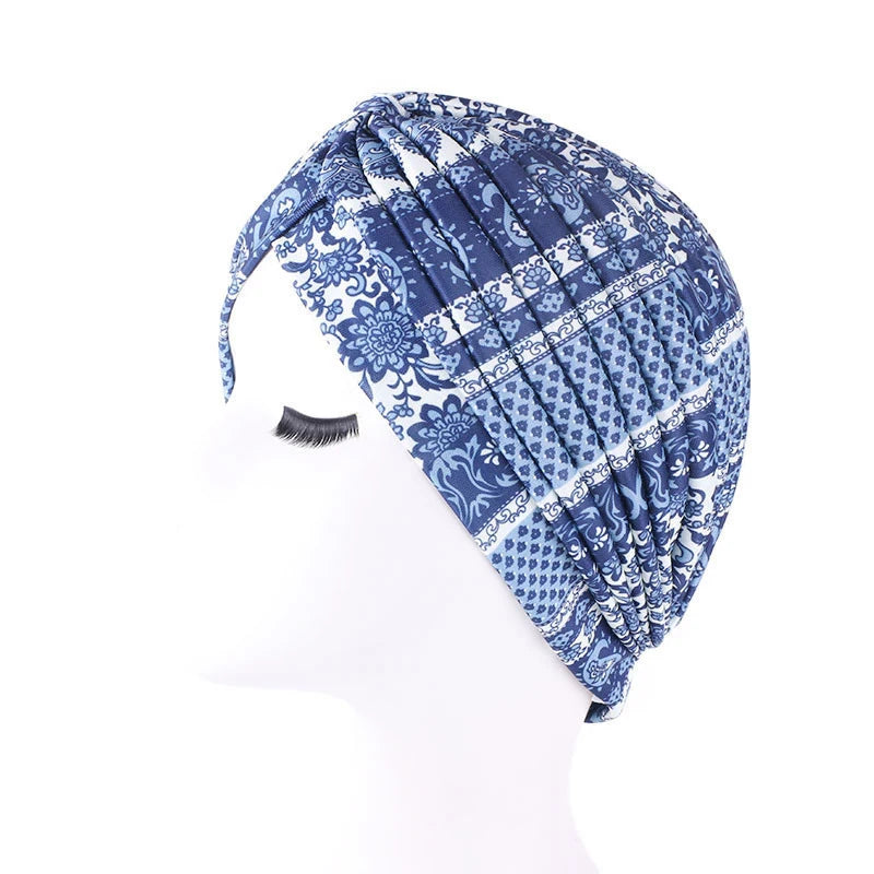 Turban Africain Plissé Torsadé - Bonnet Femme Extensible Doux - Foulard Tête Imprimé
