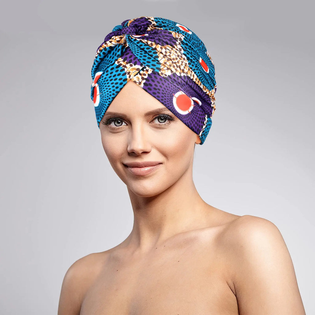 Turban Africain Plissé Torsadé - Bonnet Femme Extensible Doux - Foulard Tête Imprimé