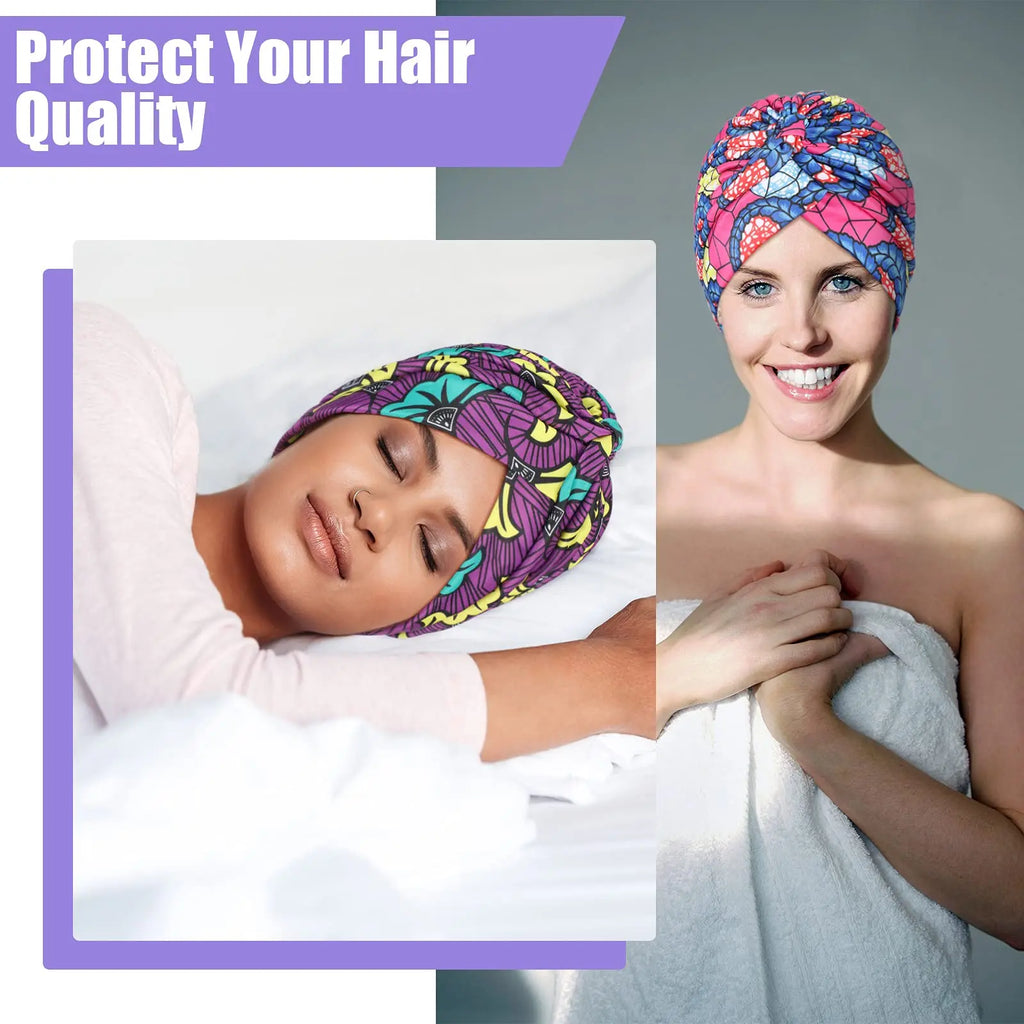 Turban Africain Plissé Torsadé - Bonnet Femme Extensible Doux - Foulard Tête Imprimé