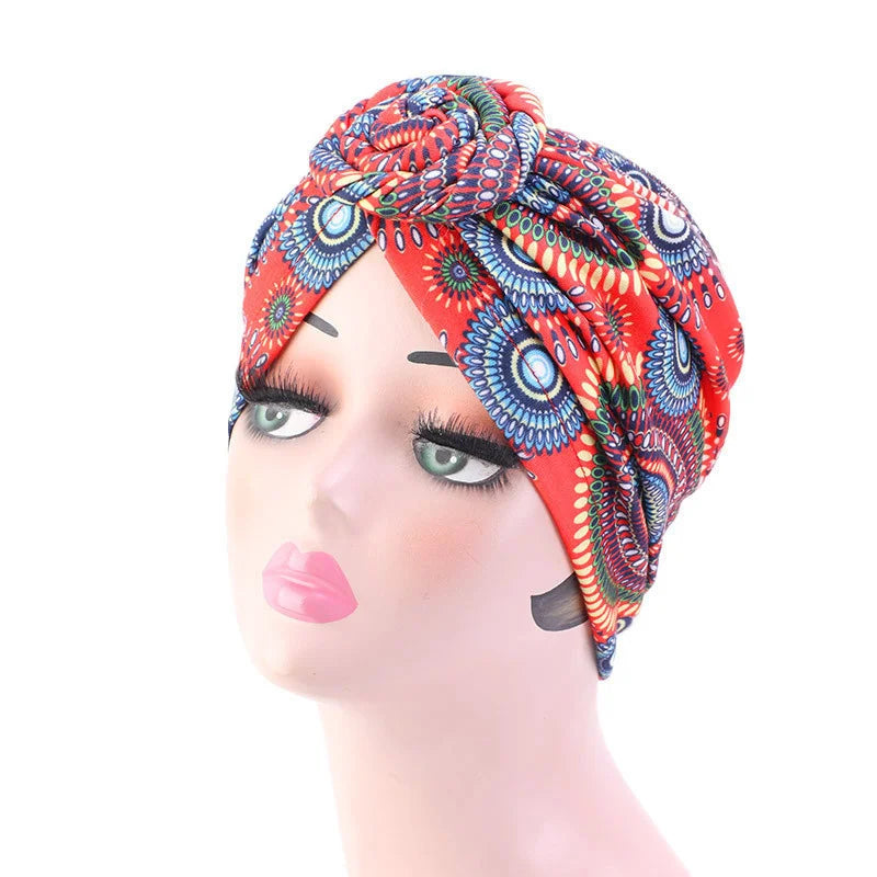 Bonnet Turban Africain Plissé Floral - Turban Femme avec Nœud Fleur - Bandana Indien Élégant