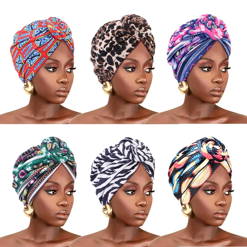 Bonnet Turban Africain Plissé Floral - Turban Femme avec Nœud Fleur - Bandana Indien Élégant