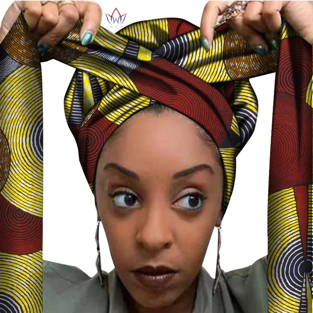 Bonnet Africain Imprimé avec Long Ruban - Turban Wax Ankara Femme Grande Taille