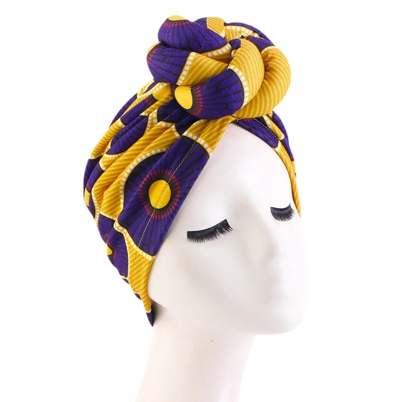 Turban femme africain avec grande fleur, bonnet extensible, foulard de tête, accessoire pour mariage ou fête, couvre‑chef style hijab.