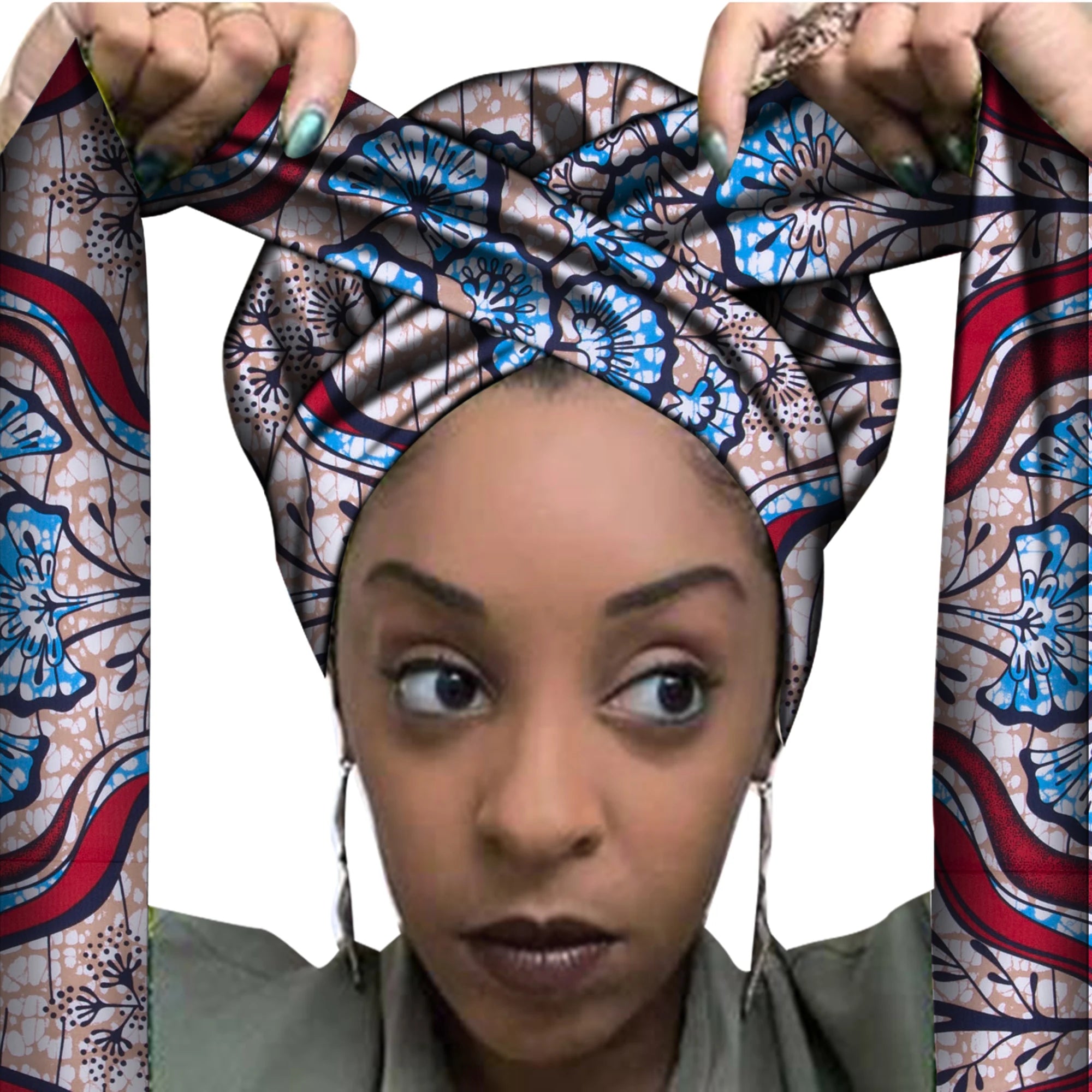 Bonnet Africain Imprimé avec Long Ruban - Turban Wax Ankara Femme Grande Taille