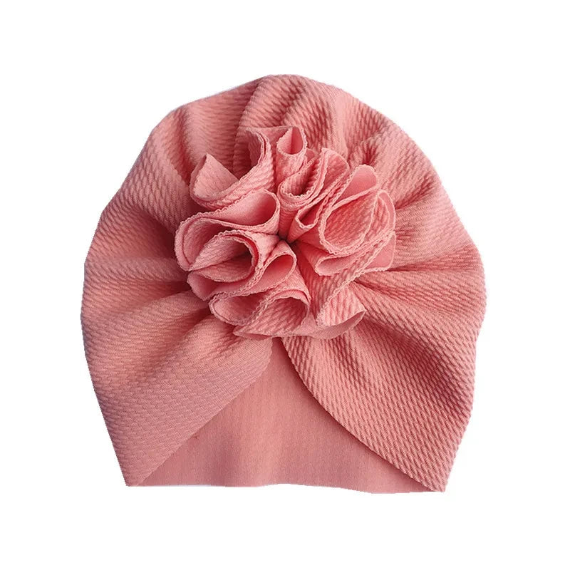 Turban Bonnet Bébé Fille avec Fleur - Bandeau Nouveau-né Doux - Accessoire Photo Naissance