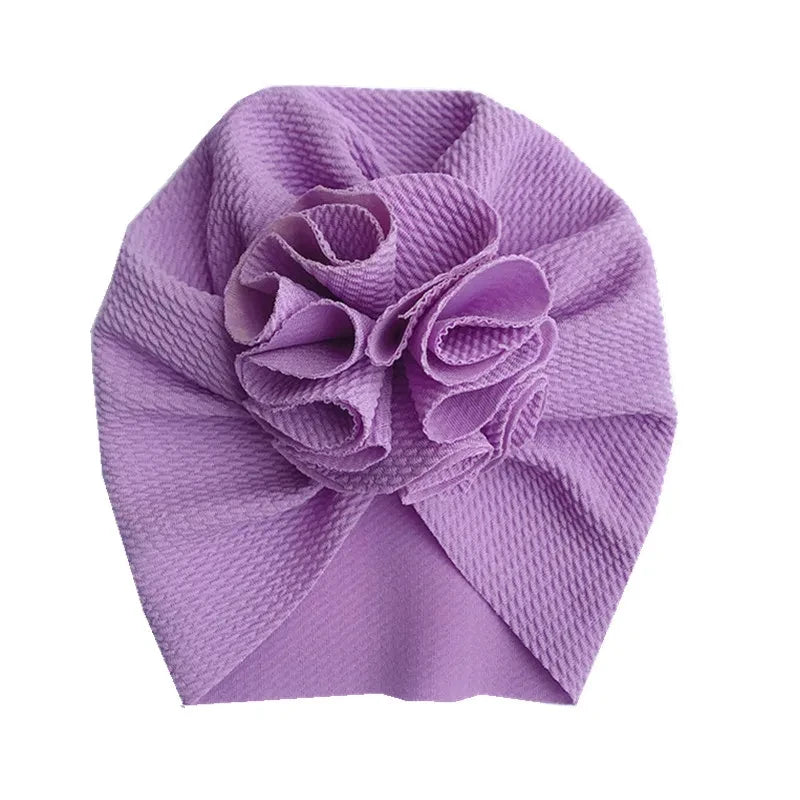 Turban Bonnet Bébé Fille avec Fleur - Bandeau Nouveau-né Doux - Accessoire Photo Naissance
