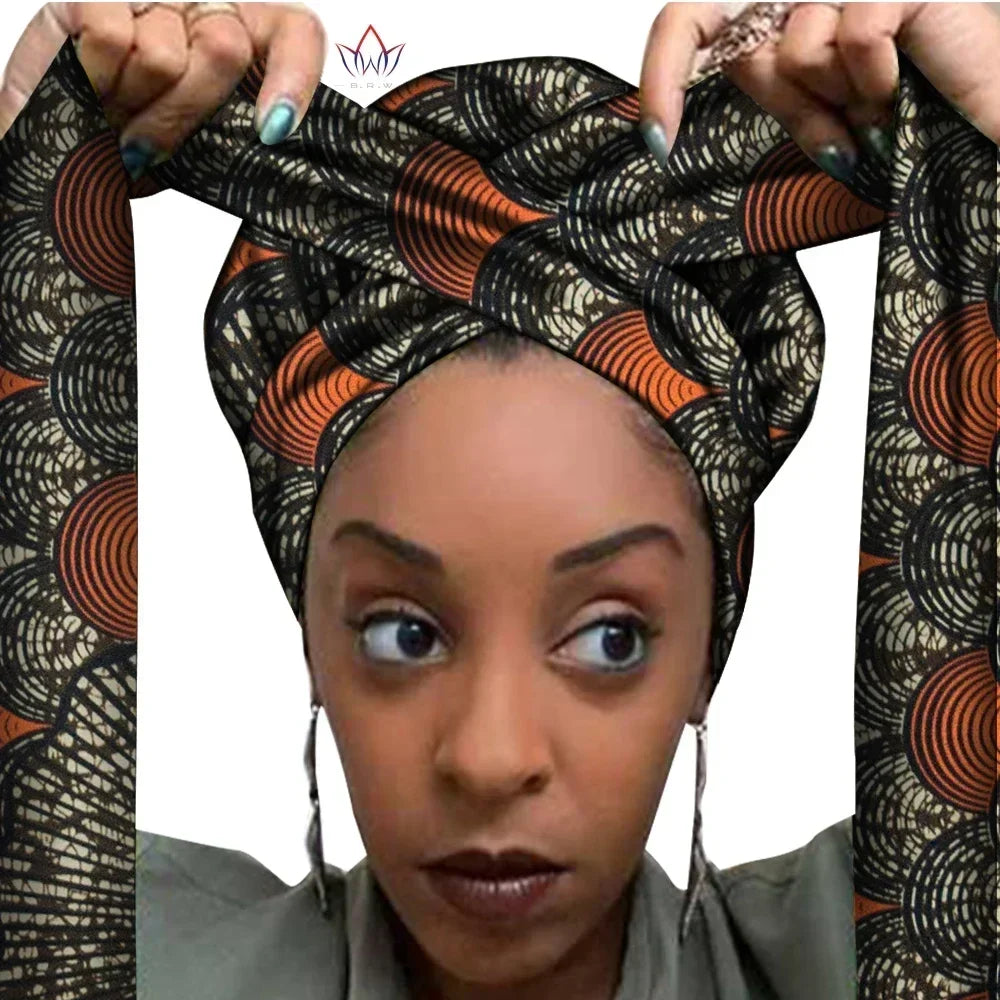 Bonnet Africain Imprimé avec Long Ruban - Turban Wax Ankara Femme Grande Taille
