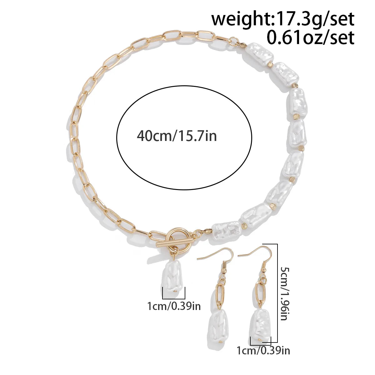 Boho Square Pearl Pendant Necklace Earrings Bracelet Set 20205 Women's Simple Gold Cross Chain Fashion Jewelry for Girls