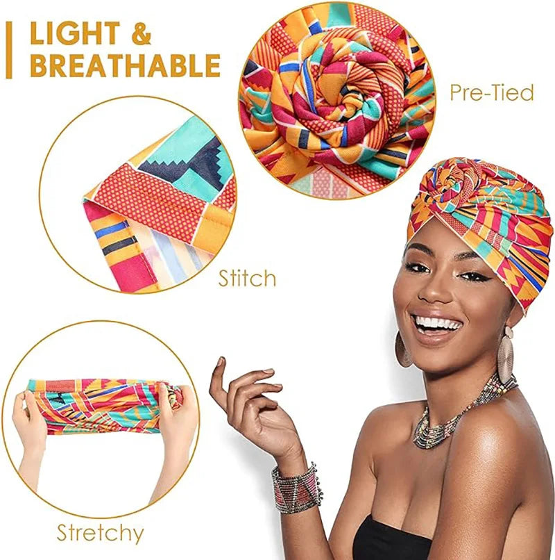 Bonnet Turban Africain Plissé Floral - Turban Femme avec Nœud Fleur - Bandana Indien Élégant