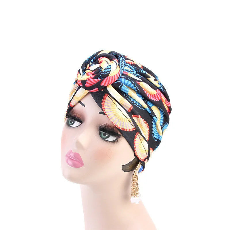 Bonnet Turban Africain Plissé Floral - Turban Femme avec Nœud Fleur - Bandana Indien Élégant