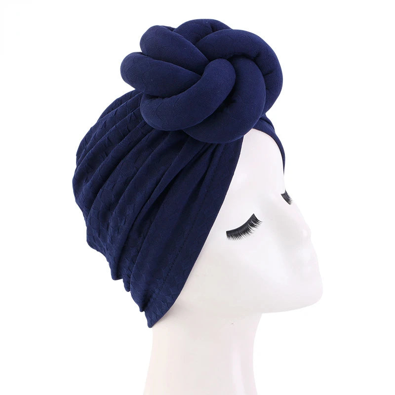 Turban femme africain avec grande fleur, bonnet extensible, foulard de tête, accessoire pour mariage ou fête, couvre‑chef style hijab.