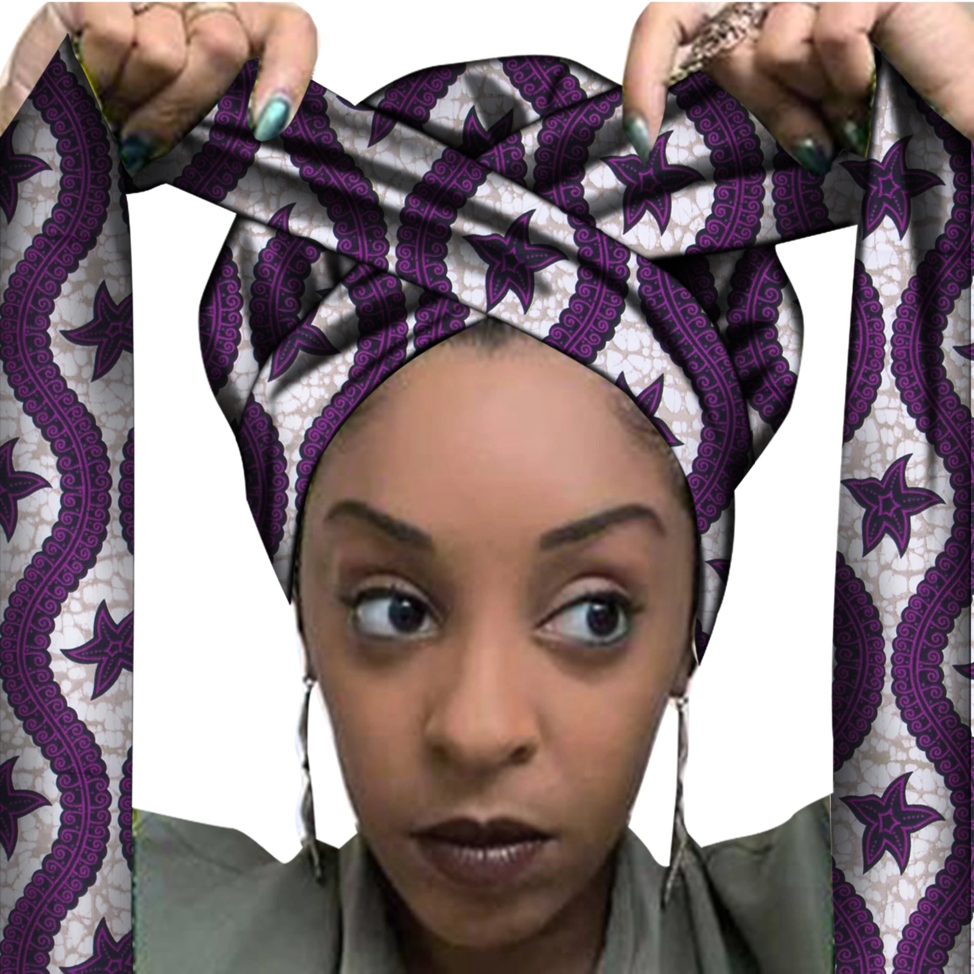 Bonnet Africain Imprimé avec Long Ruban - Turban Wax Ankara Femme Grande Taille