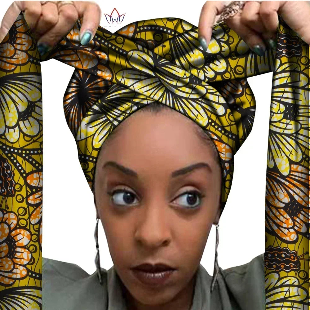 Bonnet Africain Imprimé avec Long Ruban - Turban Wax Ankara Femme Grande Taille