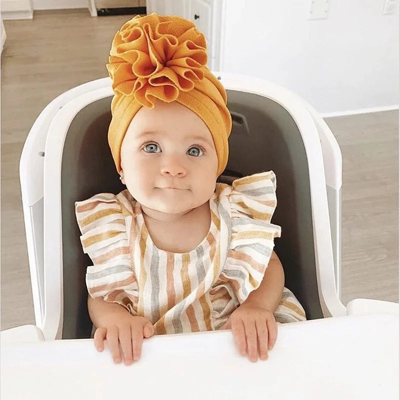 Turban Bonnet Bébé Fille avec Fleur - Bandeau Nouveau-né Doux - Accessoire Photo Naissance