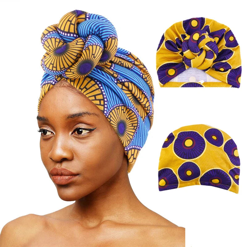 Turban femme africain avec grande fleur, bonnet extensible, foulard de tête, accessoire pour mariage ou fête, couvre‑chef style hijab.