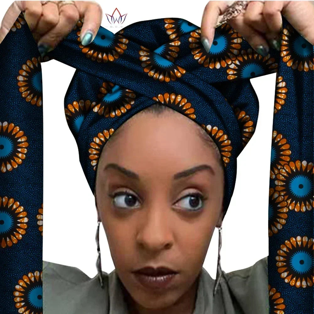 Bonnet Africain Imprimé avec Long Ruban - Turban Wax Ankara Femme Grande Taille